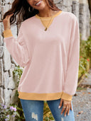 Lovelet Contrast Round Neck Long Sleeve Sweatshirt-Rae Collective, Women's Online Fashion Boutique Located in Phoenix, Arizona (Scottsdale Area)