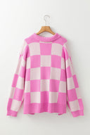 Bubblegum Check Henley Sweater-Sweaters-Krush Kandy, Women's Online Fashion Boutique Located in Phoenix, Arizona (Scottsdale Area)