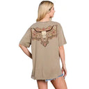 Floral Cow Skull Graphic Premium Washed Tee PREORDER-Graphic Tees-Rae Collective, Women's Online Fashion Boutique Located in Phoenix, Arizona (Scottsdale Area)