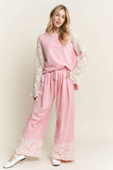 J.HER MineralWash Crochet Plicated Wide Leg Terry Pants-Rae Collective, Women's Online Fashion Boutique Located in Phoenix, Arizona (Scottsdale Area)