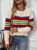 Contrast Stripes Round Neck Long Sleeve Sweater-Rae Collective, Women's Online Fashion Boutique Located in Phoenix, Arizona (Scottsdale Area)