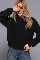 Long Sleeve Lapel Collar Soft Felt Bomber Jacket-Jackets-Krush Kandy, Women's Online Fashion Boutique Located in Phoenix, Arizona (Scottsdale Area)