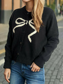 Bow Button Down Round Neck Cardigan-Rae Collective, Women's Online Fashion Boutique Located in Phoenix, Arizona (Scottsdale Area)