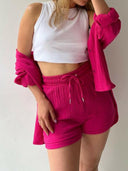 Kinsley Texture Button-Up Shirt and Drawstring Shorts Set-Rae Collective, Women's Online Fashion Boutique Located in Phoenix, Arizona (Scottsdale Area)