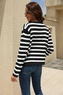 Angel Wings Striped Round Neck Button-Down Dropped Shoulder Cardigan-Cardigans-Rae Collective, Women's Online Fashion Boutique Located in Phoenix, Arizona (Scottsdale Area)