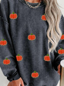 Pumpkin Round Neck Long Sleeve Sweatshirt-Rae Collective, Women's Online Fashion Boutique Located in Phoenix, Arizona (Scottsdale Area)