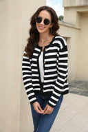 Angel Wings Striped Round Neck Button-Down Dropped Shoulder Cardigan-Cardigans-Rae Collective, Women's Online Fashion Boutique Located in Phoenix, Arizona (Scottsdale Area)