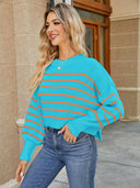 Round Neck Striped Lantern Sleeve Sweater-Rae Collective, Women's Online Fashion Boutique Located in Phoenix, Arizona (Scottsdale Area)