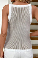 Pale Khaki Contrast Trim Ribbed Knit Tank