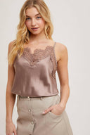 Silky Lace Trim Camisole-Tanks-Krush Kandy, Women's Online Fashion Boutique Located in Phoenix, Arizona (Scottsdale Area)