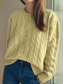 Cable-Knit Round Neck Long Sleeve Cardigan-Cardigans-Rae Collective, Women's Online Fashion Boutique Located in Phoenix, Arizona (Scottsdale Area)