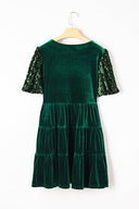 Evergreen Velvet Sequin Sleeve Dress-Dresses-Krush Kandy, Women's Online Fashion Boutique Located in Phoenix, Arizona (Scottsdale Area)