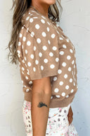 Dark Khaki Polka Dot Short Sleeve Cardigan