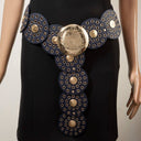 Vegan Leather Grommet Disc Chain Belt