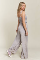 Mineral Wash Smocked Adjustable Jumpsuit-Jumpsuits & Rompers-Krush Kandy, Women's Online Fashion Boutique Located in Phoenix, Arizona (Scottsdale Area)