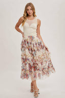 Floral Ruffled Mesh Midi Skirt-Skirts-Rae Collective, Women's Online Fashion Boutique Located in Phoenix, Arizona (Scottsdale Area)