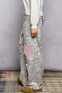 Twill Denim Patchwork Straight Pants