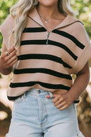 Striped Half Zip Cap Sleeve Knit Top-Rae Collective, Women's Online Fashion Boutique Located in Phoenix, Arizona (Scottsdale Area)