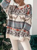 Geometric Round Neck Dropped Shoulder Sweater-Sweaters-Rae Collective, Women's Online Fashion Boutique Located in Phoenix, Arizona (Scottsdale Area)