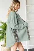 Plaid Patchwork Waffle Thermal Knit Shacket-Shackets-Krush Kandy, Women's Online Fashion Boutique Located in Phoenix, Arizona (Scottsdale Area)
