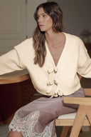 Jet Stream Bowknot Front Loose V Neck Knitted Cardigan-Krush Kandy, Women's Online Fashion Boutique Located in Phoenix, Arizona (Scottsdale Area)