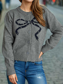 Bow Button Down Round Neck Cardigan-Rae Collective, Women's Online Fashion Boutique Located in Phoenix, Arizona (Scottsdale Area)