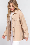 LONG SLEEVE NOTCHED COLLAR FRONT POCKET FLEECE JACKET-Krush Kandy, Women's Online Fashion Boutique Located in Phoenix, Arizona (Scottsdale Area)