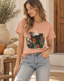 Peach Fall Floral Pumpkin Graphic Tee