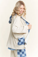 Mineral Wash Checkerboard Hoodie Sweater Cardigan-Jackets-Krush Kandy, Women's Online Fashion Boutique Located in Phoenix, Arizona (Scottsdale Area)