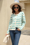 Angel Wings Striped Round Neck Button-Down Dropped Shoulder Cardigan-Cardigans-Rae Collective, Women's Online Fashion Boutique Located in Phoenix, Arizona (Scottsdale Area)