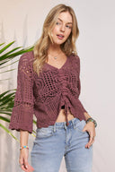 Front Drawstring Accent Crochet Top