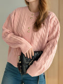 Cable-Knit Round Neck Long Sleeve Cardigan-Cardigans-Rae Collective, Women's Online Fashion Boutique Located in Phoenix, Arizona (Scottsdale Area)