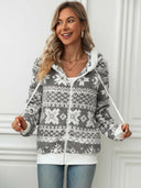 Drawstring Snowflake Zip Up Hooded Outerwear-Hoodies-Rae Collective, Women's Online Fashion Boutique Located in Phoenix, Arizona (Scottsdale Area)