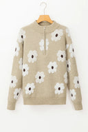 Flower Half Zip Long Sleeve Sweater-Sweaters-Rae Collective, Women's Online Fashion Boutique Located in Phoenix, Arizona (Scottsdale Area)