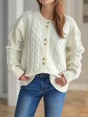Cable-Knit Round Neck Long Sleeve Cardigan-Cardigans-Rae Collective, Women's Online Fashion Boutique Located in Phoenix, Arizona (Scottsdale Area)