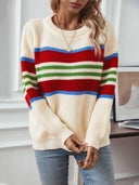Contrast Stripes Round Neck Long Sleeve Sweater-Rae Collective, Women's Online Fashion Boutique Located in Phoenix, Arizona (Scottsdale Area)