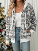 Drawstring Snowflake Zip Up Hooded Outerwear-Hoodies-Rae Collective, Women's Online Fashion Boutique Located in Phoenix, Arizona (Scottsdale Area)