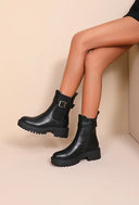 The Biker Black Buckle Lug-Sole Ankle Boot-Shoes-Krush Kandy, Women's Online Fashion Boutique Located in Phoenix, Arizona (Scottsdale Area)