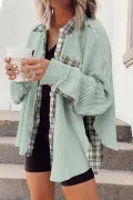 Plaid Patchwork Waffle Thermal Knit Shacket-Shackets-Krush Kandy, Women's Online Fashion Boutique Located in Phoenix, Arizona (Scottsdale Area)