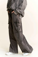 Mineral Wash Wide leg pants with Cargo Pockets-Bottoms-Rae Collective, Women's Online Fashion Boutique Located in Phoenix, Arizona (Scottsdale Area)