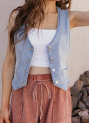 Blue Jean Baby V-Neck Denim Vest-Tops-Krush Kandy, Women's Online Fashion Boutique Located in Phoenix, Arizona (Scottsdale Area)