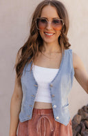 Blue Jean Baby V-Neck Denim Vest-Tops-Krush Kandy, Women's Online Fashion Boutique Located in Phoenix, Arizona (Scottsdale Area)