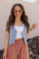 Blue Jean Baby V-Neck Denim Vest-Tops-Krush Kandy, Women's Online Fashion Boutique Located in Phoenix, Arizona (Scottsdale Area)