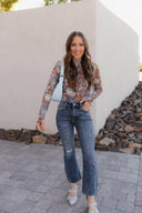 Pretty In Blue Bloom Mesh Long Sleeve Top-Tops-Krush Kandy, Women's Online Fashion Boutique Located in Phoenix, Arizona (Scottsdale Area)