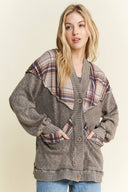 Mineral Wash Cardigan with Plaids-Cardigan-Krush Kandy, Women's Online Fashion Boutique Located in Phoenix, Arizona (Scottsdale Area)