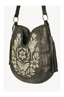 Luna Moth Embroidered Hobo Bag – Metallic Olive