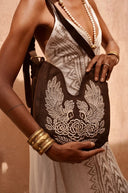 Owl & Rose Embroidered Hobo Bag – Metallic Brown