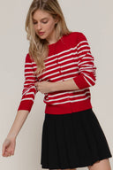 Long Sleeve Crew Neck Stripe Sweater Cardigan-Cardigans-Krush Kandy, Women's Online Fashion Boutique Located in Phoenix, Arizona (Scottsdale Area)