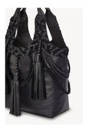 Kelsey Woven Leather Tote Bag – Black