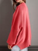 Double Take Side Slit Round Neck Long Sleeve Sweater-Sweaters-Rae Collective, Women's Online Fashion Boutique Located in Phoenix, Arizona (Scottsdale Area)